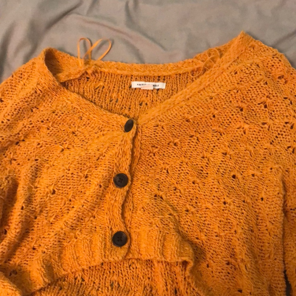 American Eagle Gold Button Down Cropped Cardigan - image 1